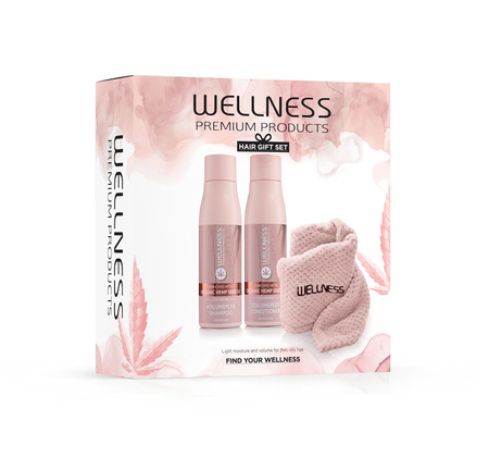 WELLNESS PREMIUM PRODUCTS zestaw VolumePlex (szampon 500ml, odżywka 500ml, różowy turban do włosów)